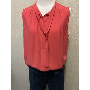 Ann Taylor, Women’s, Sleeveless V-Neck Blouse W/Tie, Coral, Size: M
